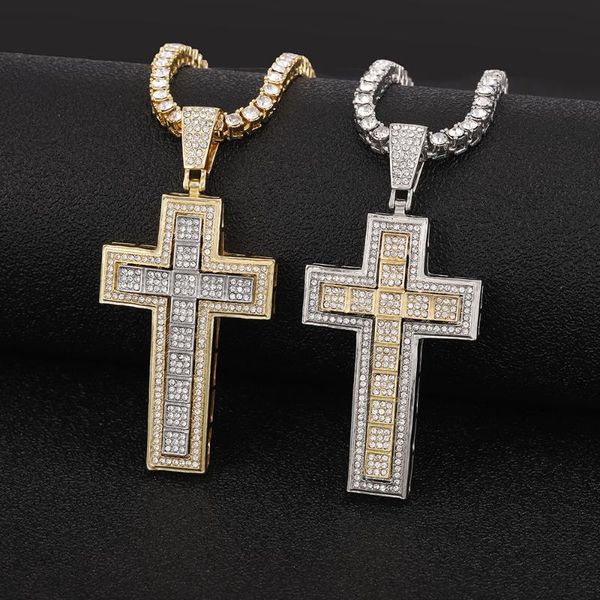 

pendant necklaces 60cm tennis chain men women hip hop cross necklace with 4mm zircon iced out bling hiphop jewelry, Silver
