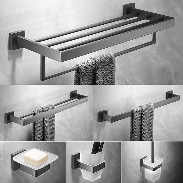 

bath accessory set 304 stainless steel gun gray towel rack bathroom paper hair
