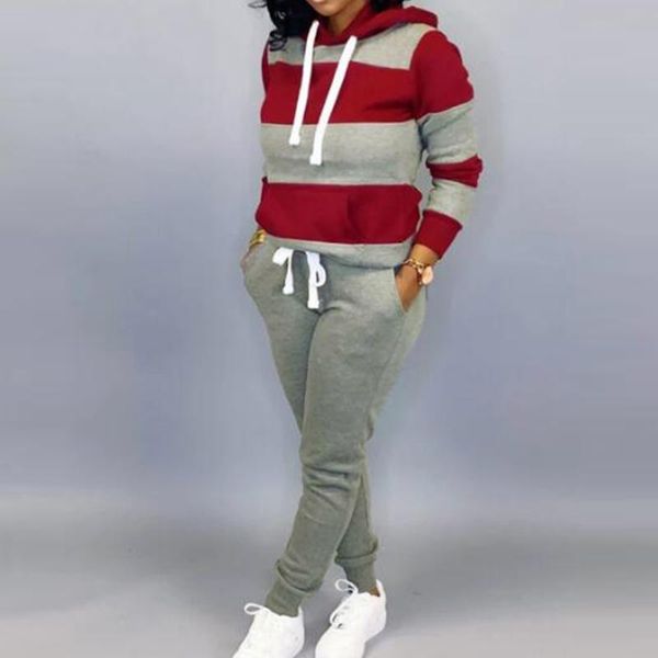 

two piece dress hooded daily long sleeve soft cotton blend casual sweatshirt striped sport pieces elastic waist pants fall winter women set, White