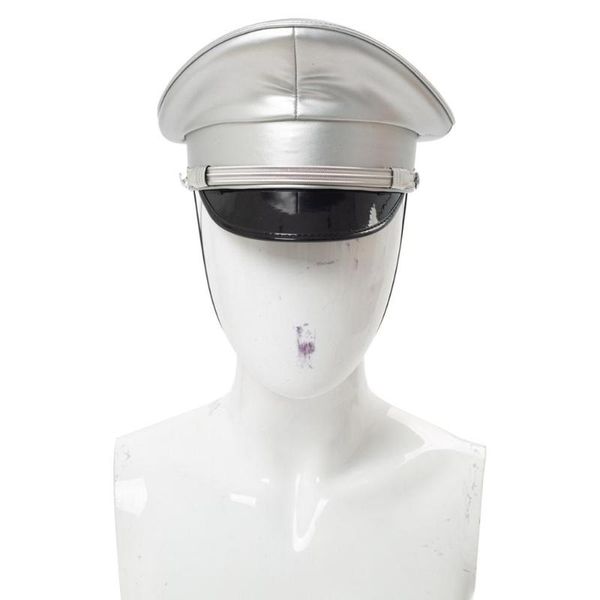 

leather military hat silver cap performance stage show night bar captain for men women wide brim hats, Blue;gray