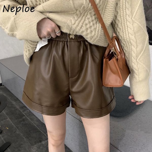 

neploe high waist hip leather shorts feminino loose causal outwear short spring summer new outwear all match 210423, White;black