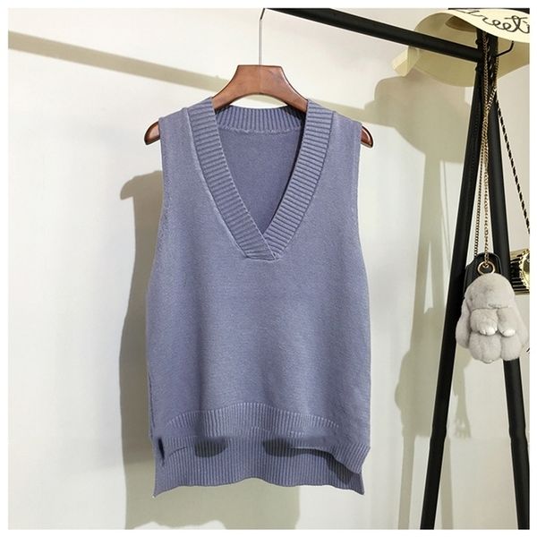 

knitting sweater vest women sleeveless v-neck soild autumn and winter korean loose wild casual pink knitted womens jumper, Black;white