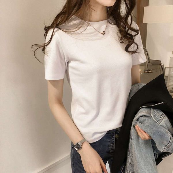 

women's t-shirt white short sleeve summer dress foreign style korean fashion students' slim bottomed plys