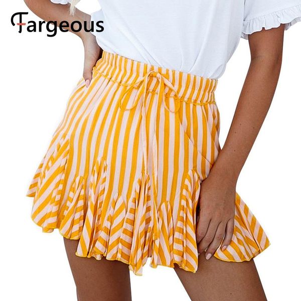 

skirts fargeous a-line women summer high waist ruffles floral print female skirt casual beach wear lace up ladies mini, Black