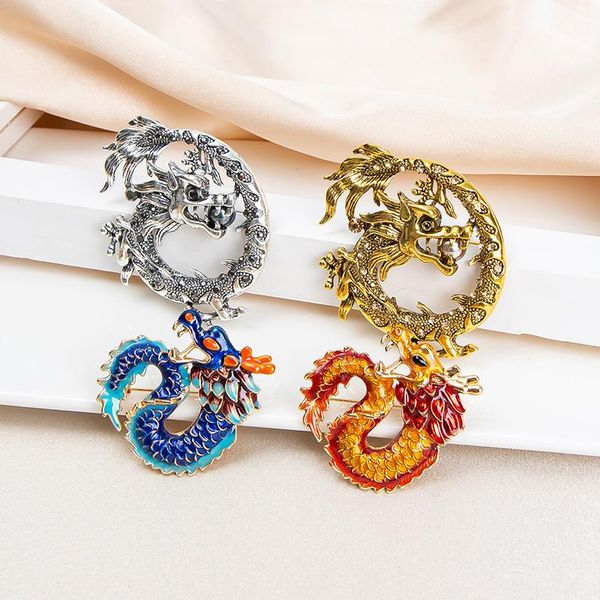 Pins, broche liga criativa gotejamento óleo zodíaco dragão broche requintado homens corsage terno roupa jóias presente para mulheres moda