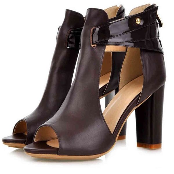 

sandals elegant office lady casual party brand shoes woman fashion peep toe zipper block heels women sandals, Black