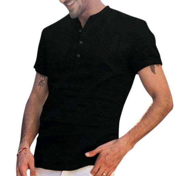 

men's t-shirts linen v neck t shirts male solid color long sleeves casual cotton tshirt 2021, White;black