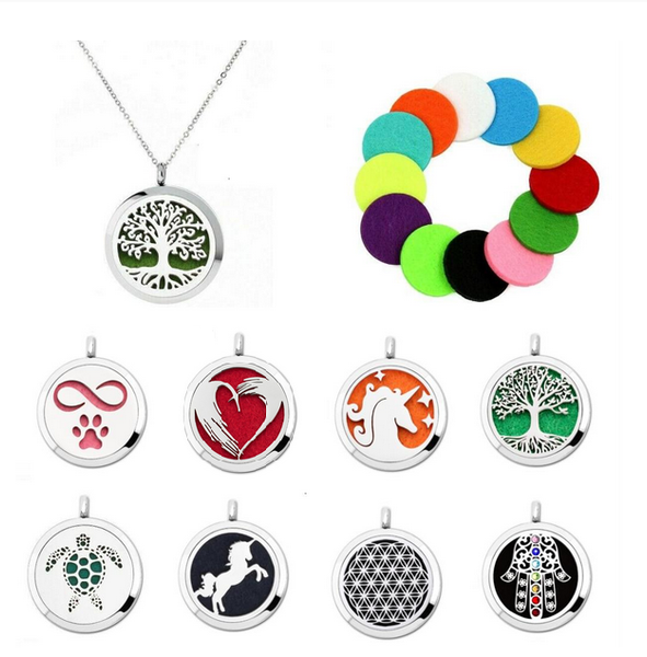 

pendant necklaces wholesale 35mm stainless steel aroma essential oil diffuser locket necklace chain, Silver