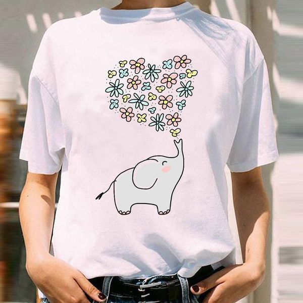 

women's t-shirt women graphic elephant love valentine spring summer 90s cartoon short sleeve lady print female clothes tees tshirt, White