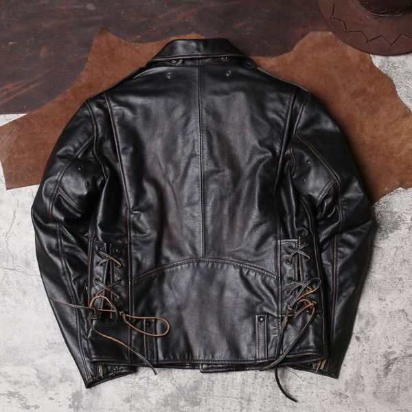 

men's leather & faux 2021 vintage brown motorcycle style genuine jacket men plus size 6xl real natural cowhide winter thick warm biker, Black