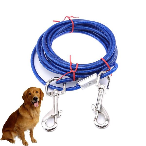 

steel wire tow rope leash cable with dual heads metal hooks lead strap for small large pet cat dog collars & leashes