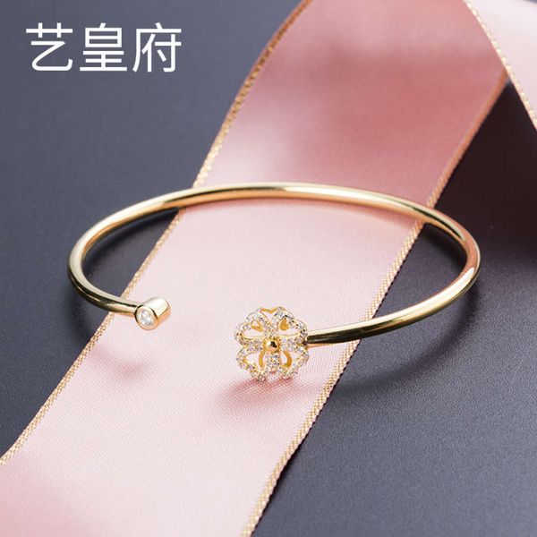 

s925 silver lucky clover mouth set diamond bracelet girl temperament net red simple design, Black