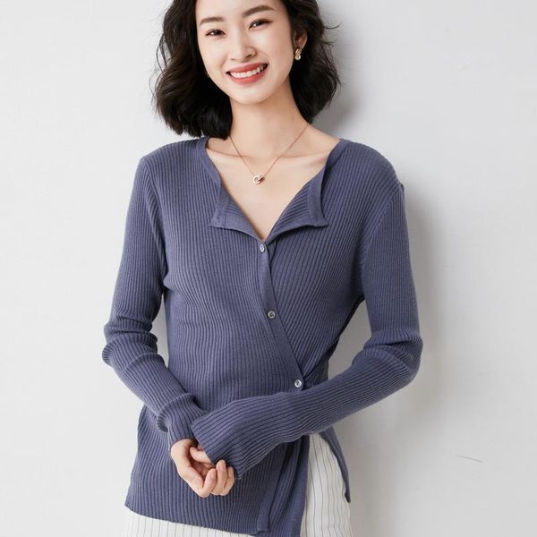 

women's knits & tees spring autumn slim korean version of the side slit irregular two-wear pure wool knitted cardigan all-match externa, White
