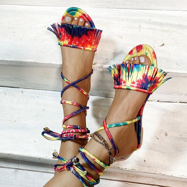 

2021 women tassel gladiator sandals woman ankle wrap casual flat ladies comfortable shoes female summer beach footwear plus size, Black