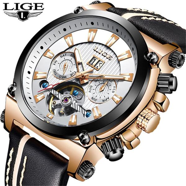 

men watches automatic mechanical watch male leather waterproof sport wristwatch relogio masculino wristwatches, Slivery;brown
