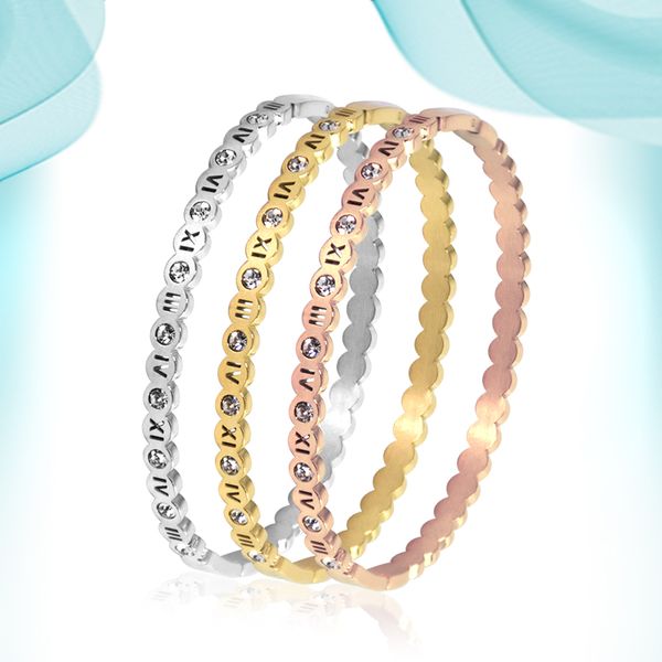 

fashionable diamond bangle titanium steel metal bangles customized for women hollow roman numerals bracelet fashion simple style hand access, Black