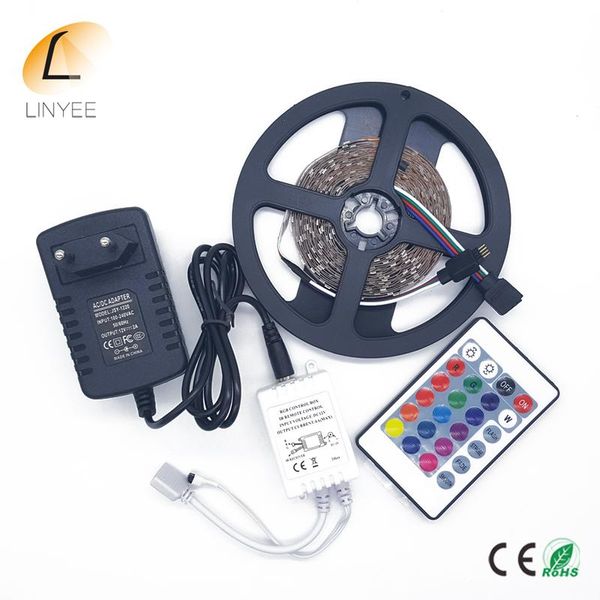 

rgb led strip flexible light dc12v 300leds/5m no-waterproof with 24key ir remote controller + power adapter strips