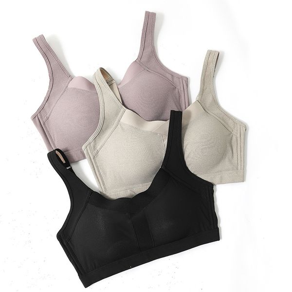 

mother bra middle-aged and elderly sports cotton underwear women beautiful back summer thin 50 year old rimless vest, Black;white