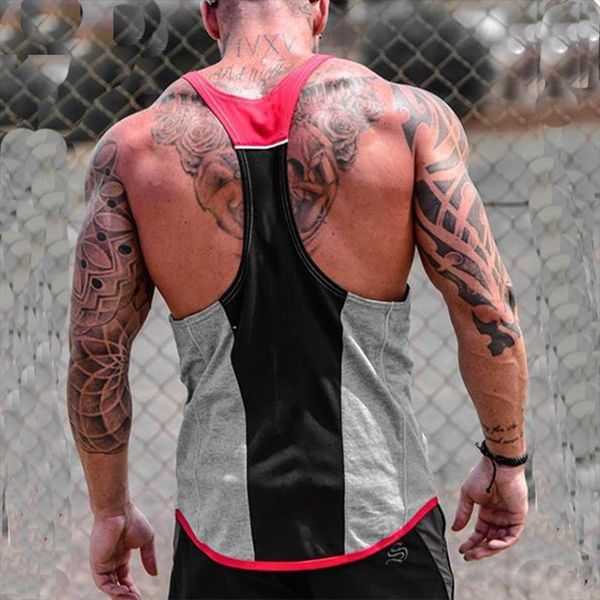 

mens y back gym muscle tank sleeveless fitness training athletic workout cotton men, White;black