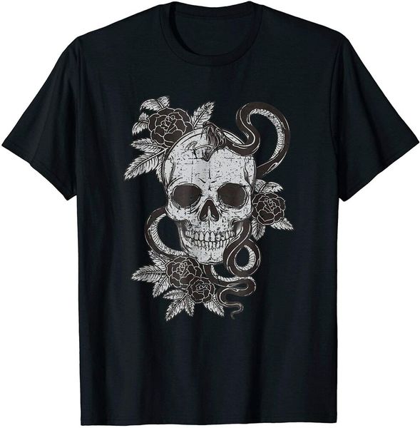 

vintage skull snake rose art shirt old school tattoo tee size s-5xl, White;black