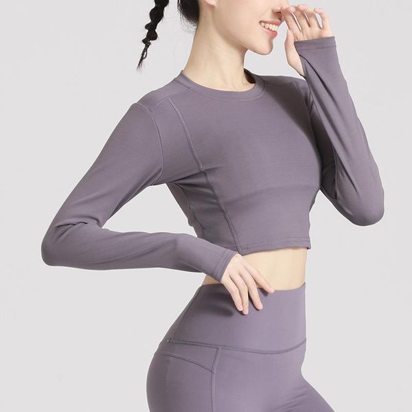 

yoga outfit clothes women's tight-fitting long-sleeved t-shirt quick-drying sports and fitness short top