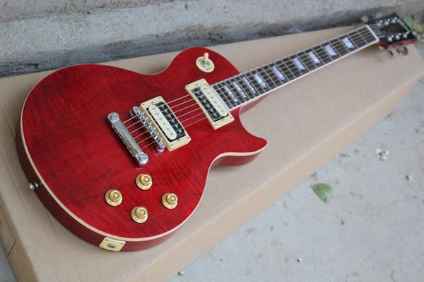 

electric guitar tiger grain maple veneer wine red body head can be customized