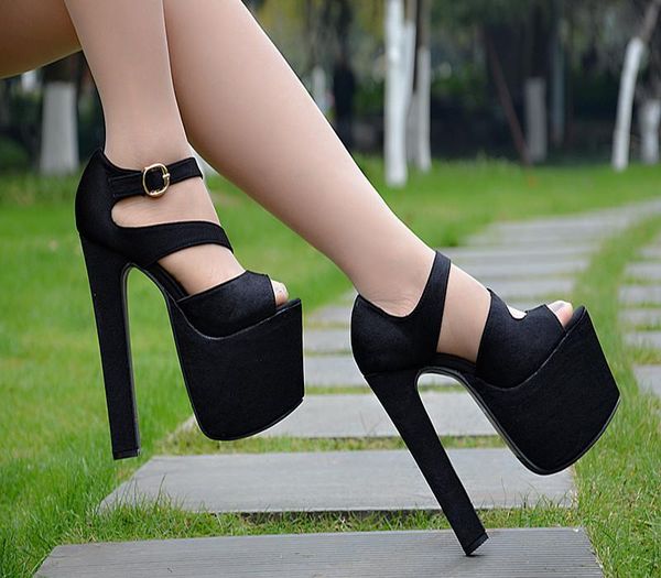 

sandals 17cm summer thick heel super high fish mouth women platform nightclub shoes with soles, Black