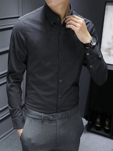 

men striped button up shirt n0vz#, White;black