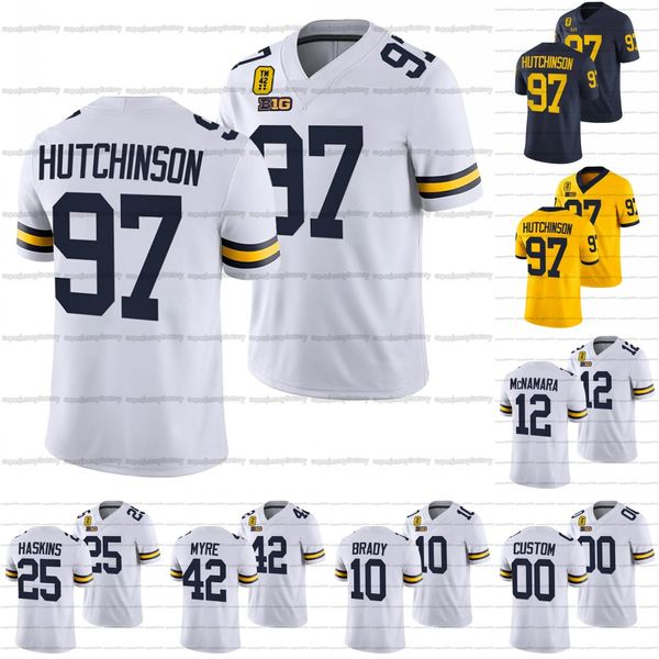 Custom Michigan Woerines Jersey Tm 42 Patch Oxford Ncaa College Football Aidan Hutchinson Cade Mcnamara Hassan Haskins Tom Brady Tate