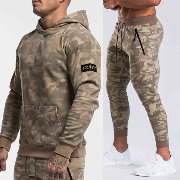 

men's brand camouflage hoodie sets, informal cotton ets, sportswear, autumn and winter, Gray