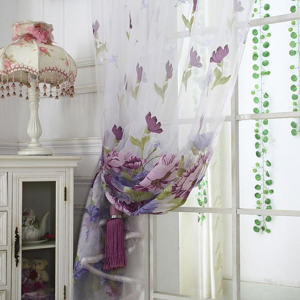 

purple beige peony flower curtains sheer for living room tulle pastoral floral yellow bedroom window curtain kitchen & drapes