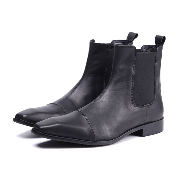 Handgemachte schwarze Echtleder Herren Stiefeletten Slip On Spitz Zehen Western Cowboy Kleid Schuhe Mann Army Safety Bota Masculina