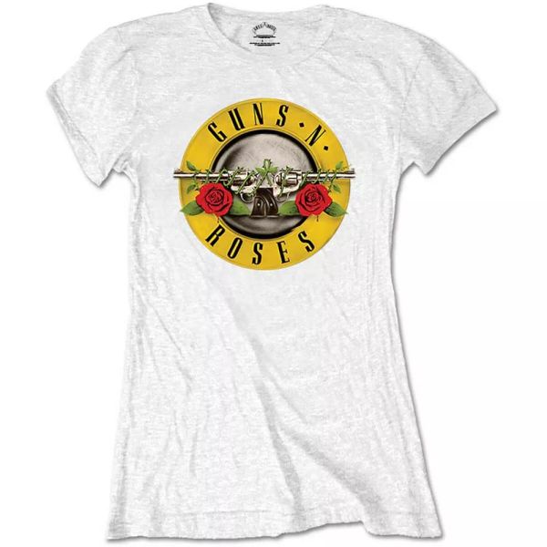 

ladies guns n 'roses bullet logo official ladies women white t-shirt, White;black
