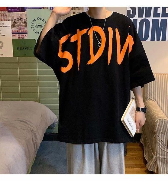 

men's t-shirts short-sleeved tide brand loose ins high street couple half-sleeved 2021 summer hong kong wind wild trend t-shirt, White;black