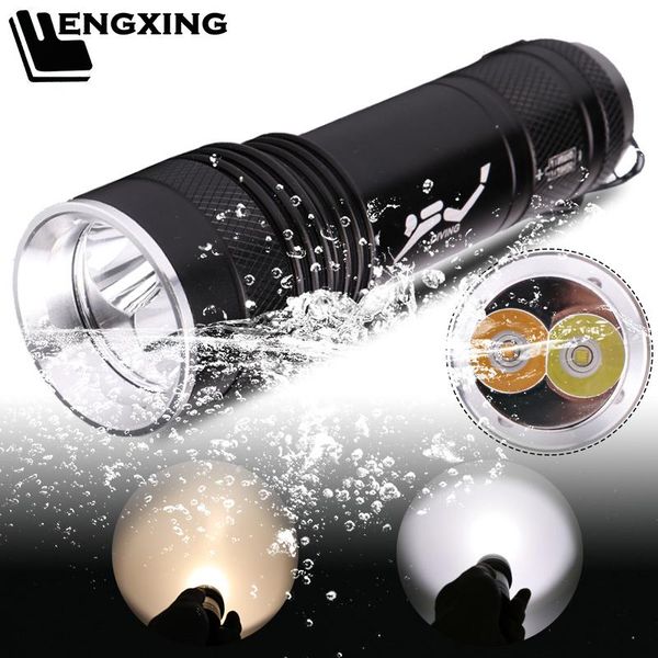 

flashlights torches 2 led bulb diving professional dive underwater 80m aluminum alloy torch 18650 battery white & yellow fishing