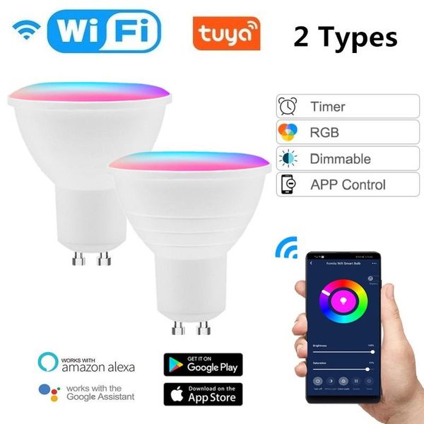 

gu10 smart wifi spotlight gu5.3 rgb+cw dimmable light bulb timer function voice control work with alexa google home spotlights