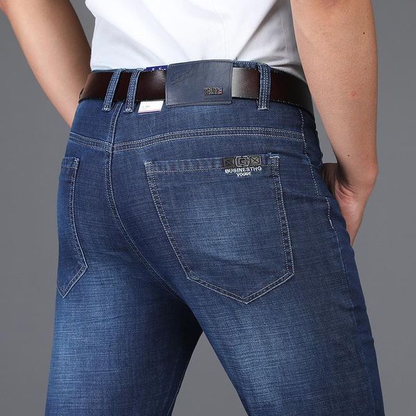 

men's jeans classic style straight business casual stretch trousers male brand pants blue denim men