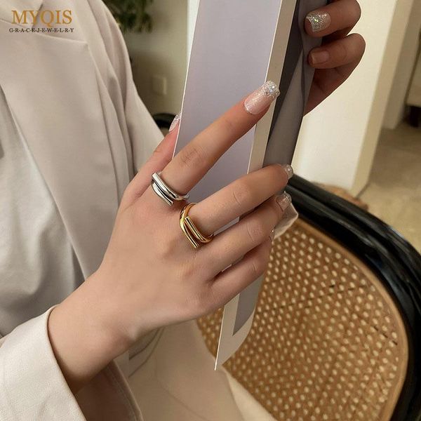 

wedding rings myqis vintage 2021 punk band finger ring set for women girl 18k gold plated asymmetry adjustable open jewelry, Slivery;golden