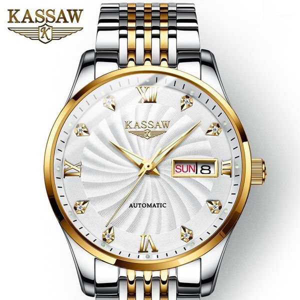 

switzerland mechanical watch men wrist sapphire kassaw waterproof watches male relogio masculin wristwatches, Slivery;brown