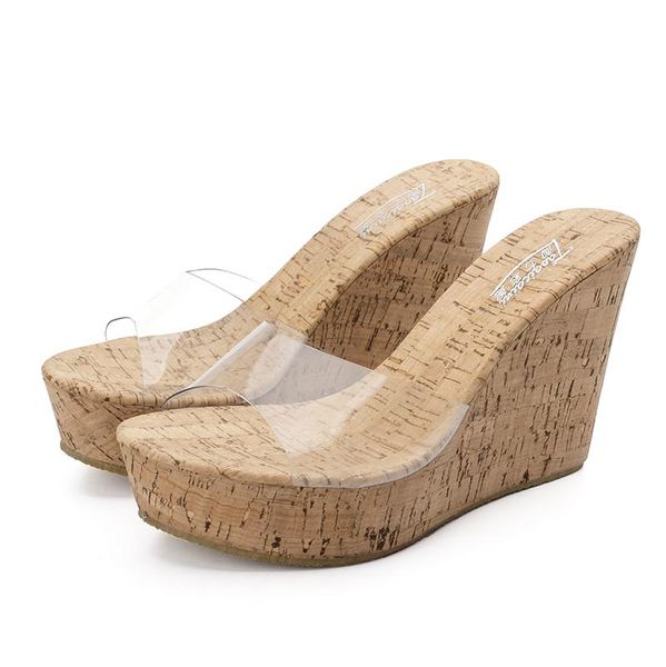 

female summer 2021 fashion outside wear transparent shoes high heels sandals women wedges platform beach, Black
