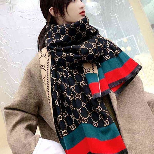 

design scarf women's thickened warm scarf in autumn and korean cashmere air conditioning shawl versatile net red fashion, Blue;gray