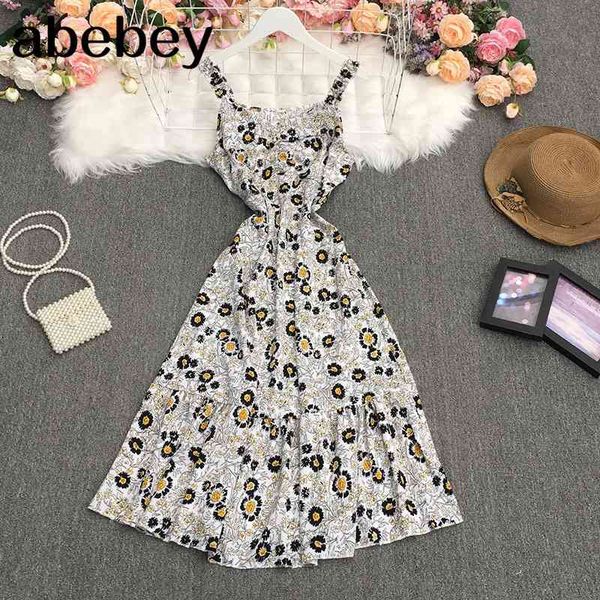 

summer fashion versatile v-neck sleeveless dress backless high waist lace up waist floral a-line dress 210715, Black;gray