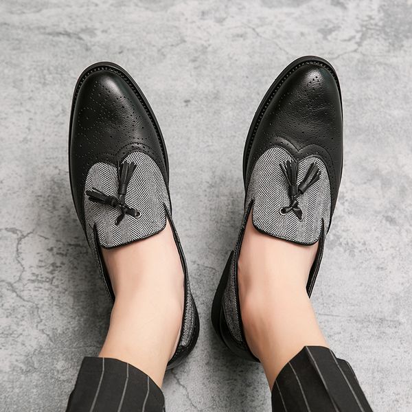 

semi-formal leather shoes for men tassel casual brogue flats carved england men dress shoes men loafers dropshipping, Black