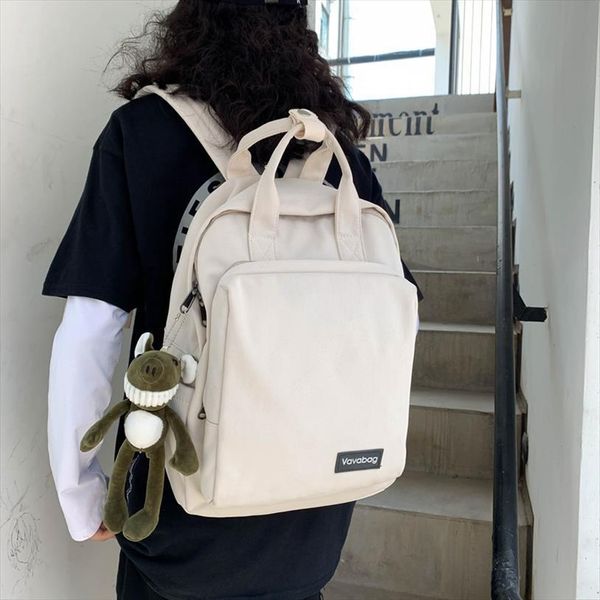 

backpack women double handle schoolbag for teenagers nylon solid color shoulder bag simple large capacity travel