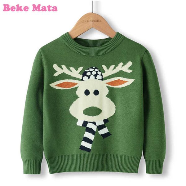 

christmas sweaters kids 2021 winter elk print cotton knit little child boy sweater warm toddler girl pullover children clothing y1024, Blue