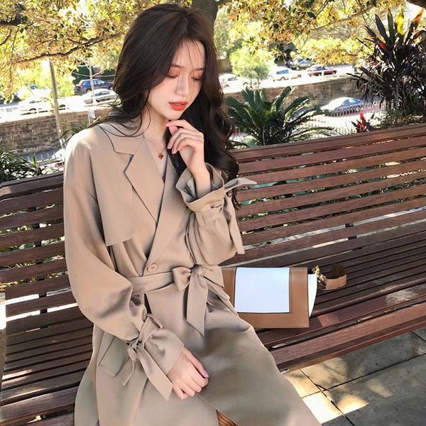 

women's jackets autumn korea ins fashion personality england style long section with thin coat female harajuku loose solid casual women, Black;brown