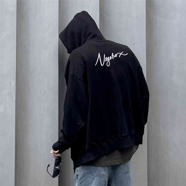 

vegebox initials embroidered cardigan hoodie loose casual men's and women's versatile zip coat, Black