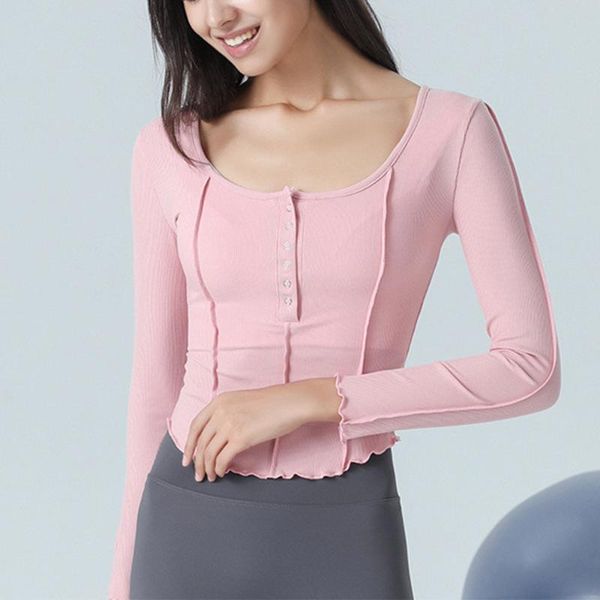 

yoga outfit women crewneck button up casual shirts long sleeve athletic blouse breathable gym workout top