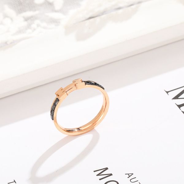 

ring hand rose gold female creative titanium steel with zircon letter, Silver