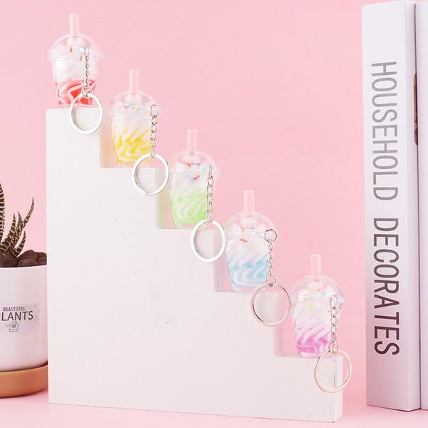 

keychains fashion cream coffee key chain women cute creative boba bubble drinks keychain for kids girlfriend pendant trinkets gift, Silver